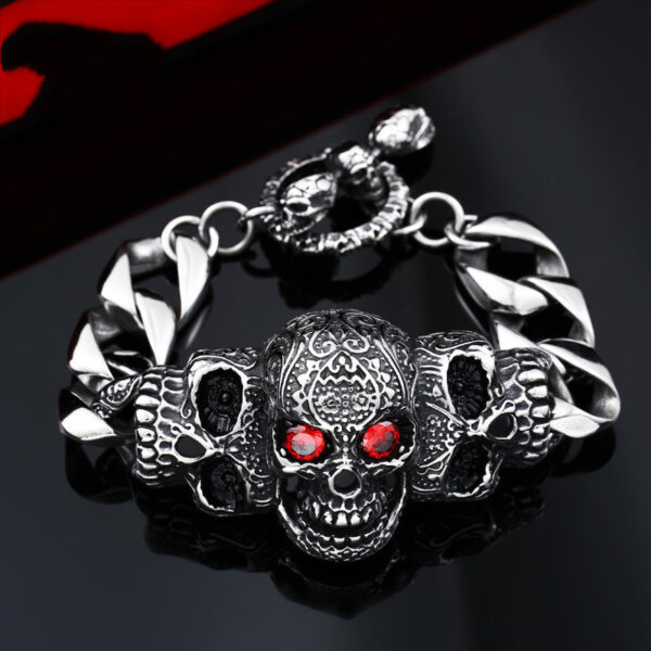 Titanium Steel Inlaid Gemstone Domineering Men's Gabala Skull Bracelet - Image 2
