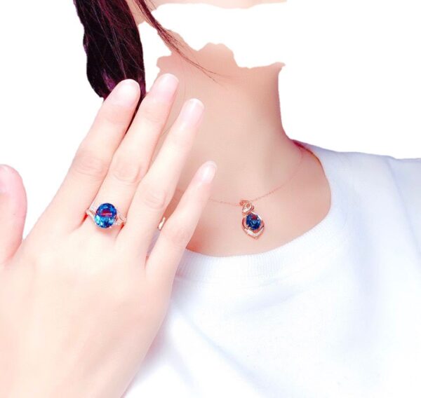 Blue Crystal Topaz Zircon Diamonds Gemstones Pendant Necklace - Image 3