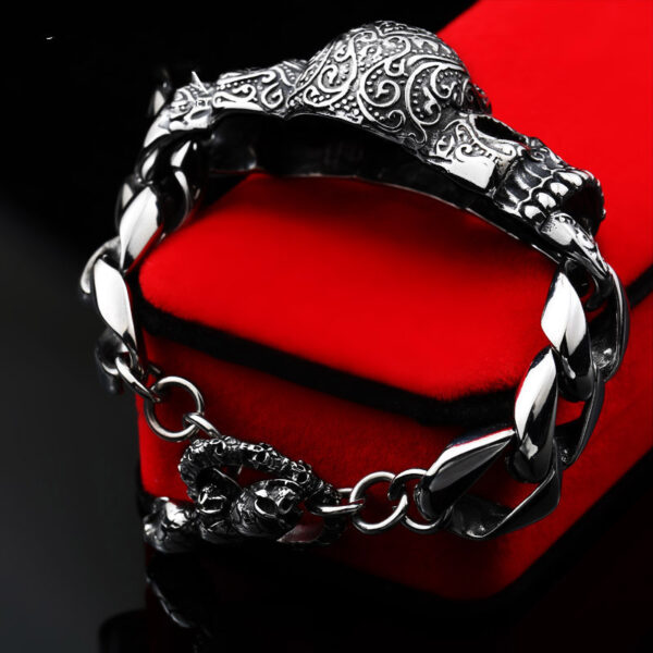 Titanium Steel Inlaid Gemstone Domineering Men's Gabala Skull Bracelet - Image 5
