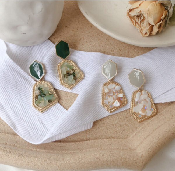 S925 silver needle Earrings inlaid with gemstones and stones - Image 3