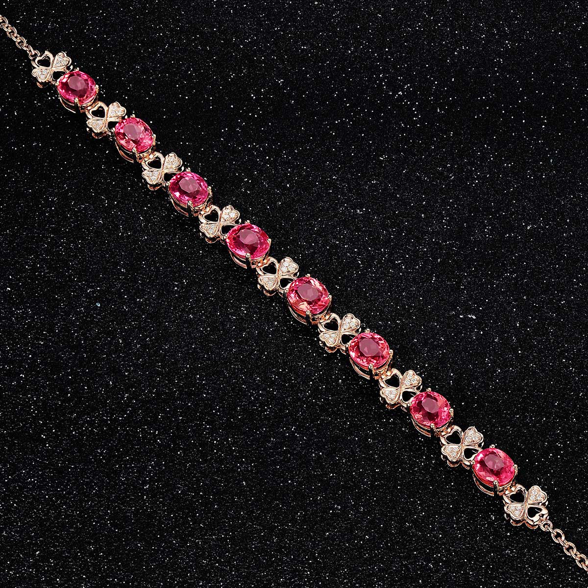 Rose Gold Imitation Natural Rubellite Gemstone Four-Leaf Clover Bracelet - Image 4