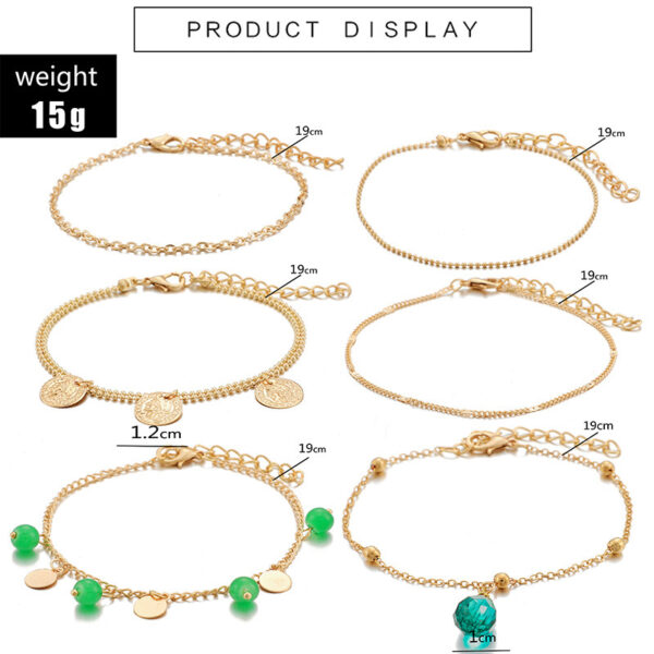 Bohemian Green Gemstone Tassel Disc Multilayer Bracelet - Image 4