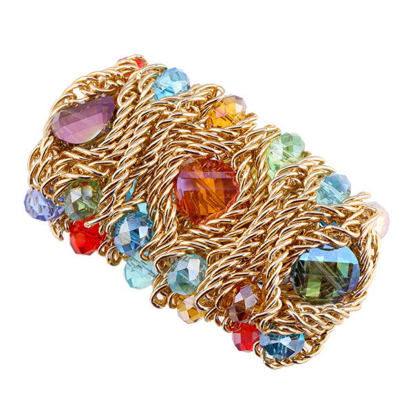 Handmade Aluminum Zipper Woven Gemstone Crystal Glass Bracelet - Image 6