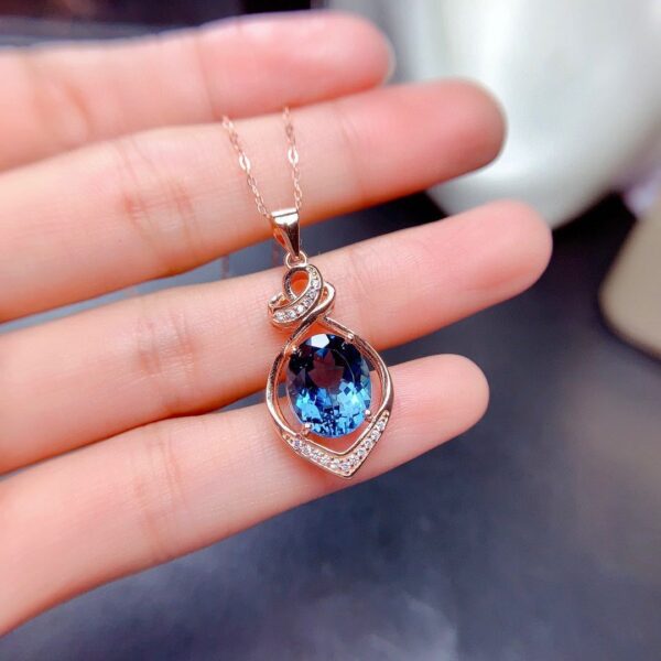 Blue Crystal Topaz Zircon Diamonds Gemstones Pendant Necklace - Image 2