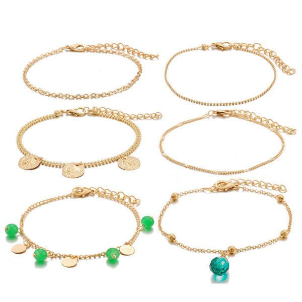 Bohemian Green Gemstone Tassel Disc Multilayer Bracelet - Image 5