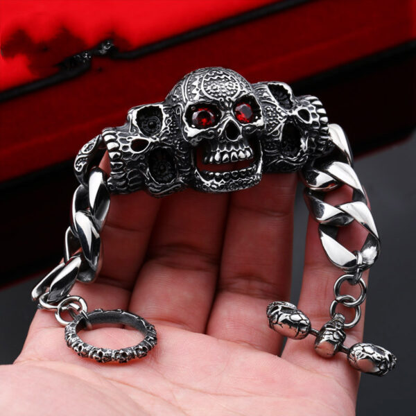 Titanium Steel Inlaid Gemstone Domineering Men's Gabala Skull Bracelet - Image 4