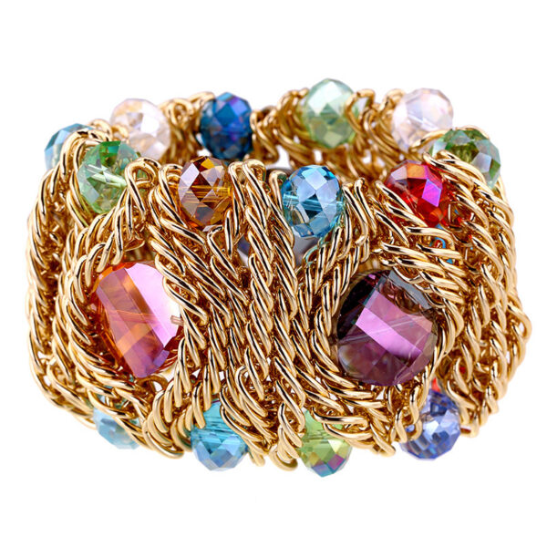 Handmade Aluminum Zipper Woven Gemstone Crystal Glass Bracelet