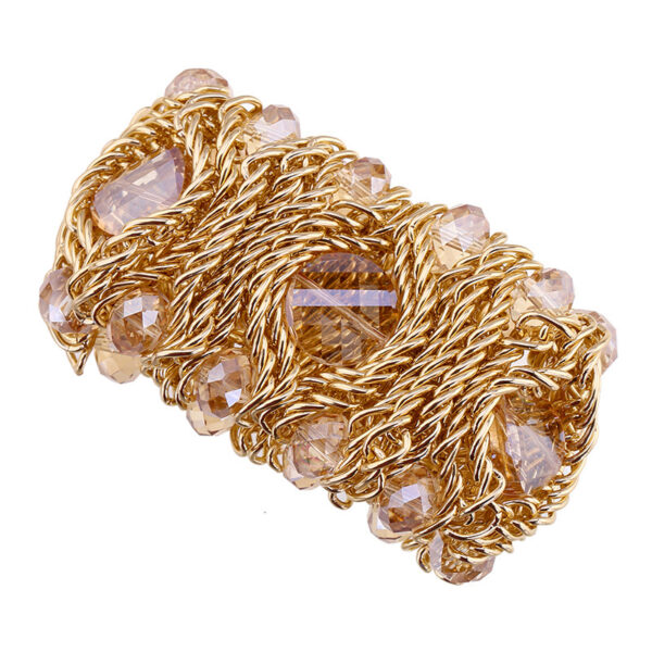 Handmade Aluminum Zipper Woven Gemstone Crystal Glass Bracelet - Image 2