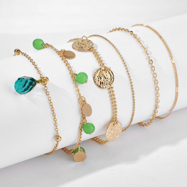 Bohemian Green Gemstone Tassel Disc Multilayer Bracelet - Image 6