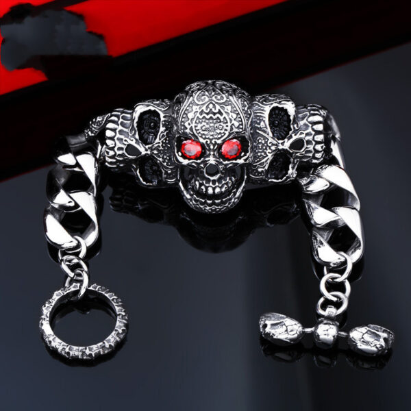 Titanium Steel Inlaid Gemstone Domineering Men's Gabala Skull Bracelet