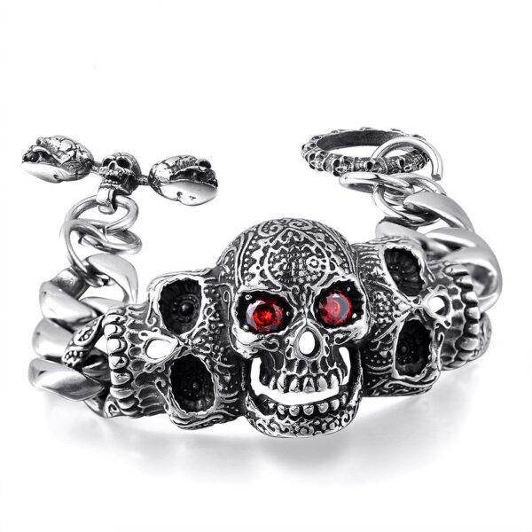 Titanium Steel Inlaid Gemstone Domineering Men's Gabala Skull Bracelet - Image 6