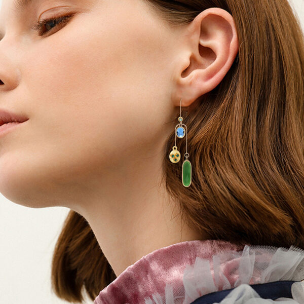 Long Simple Multi-layered Multi-color Gemstones Earing