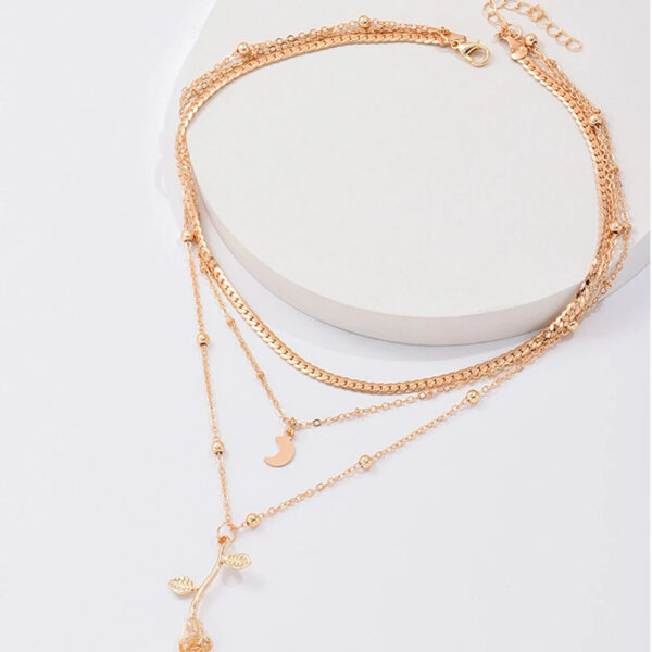 Boho Layered Moon & Rose Pendant Necklace – Trendy Gold Choker - Image 8