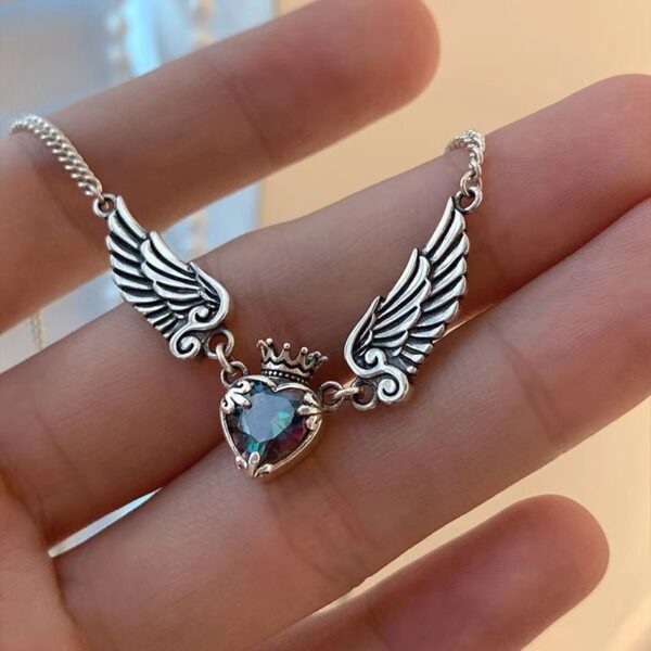 Angel Wings Crystal Pendant Necklace - Elegant Heart Choker for Women - Image 9