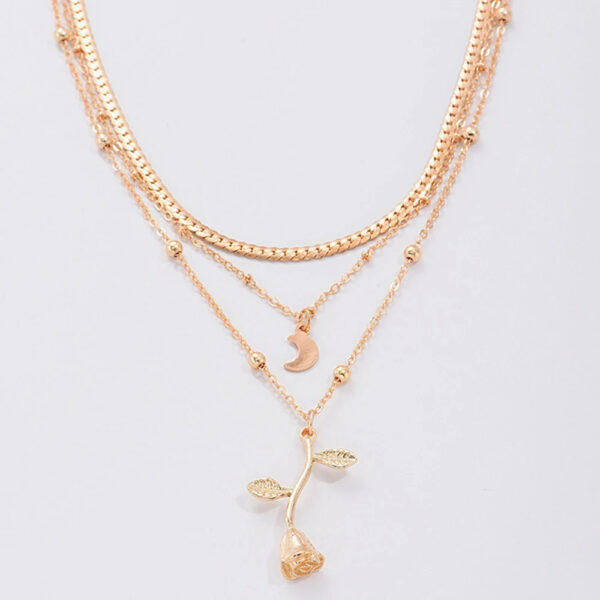 Boho Layered Moon & Rose Pendant Necklace – Trendy Gold Choker - Image 4