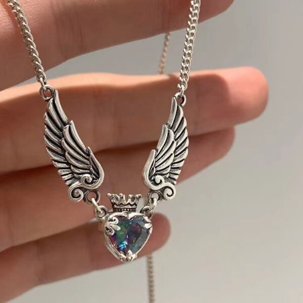 Angel Wings Crystal Pendant Necklace - Elegant Heart Choker for Women - Image 3