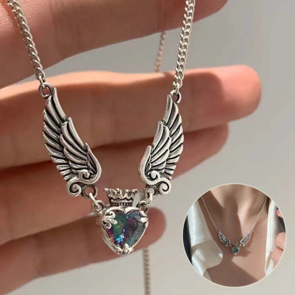 Angel Wings Crystal Pendant Necklace - Elegant Heart Choker for Women
