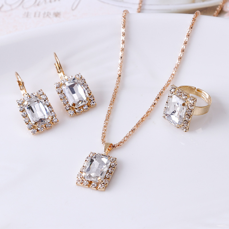 The Crystal Set Necklace Earring Ring Three-piece Set - Image 9