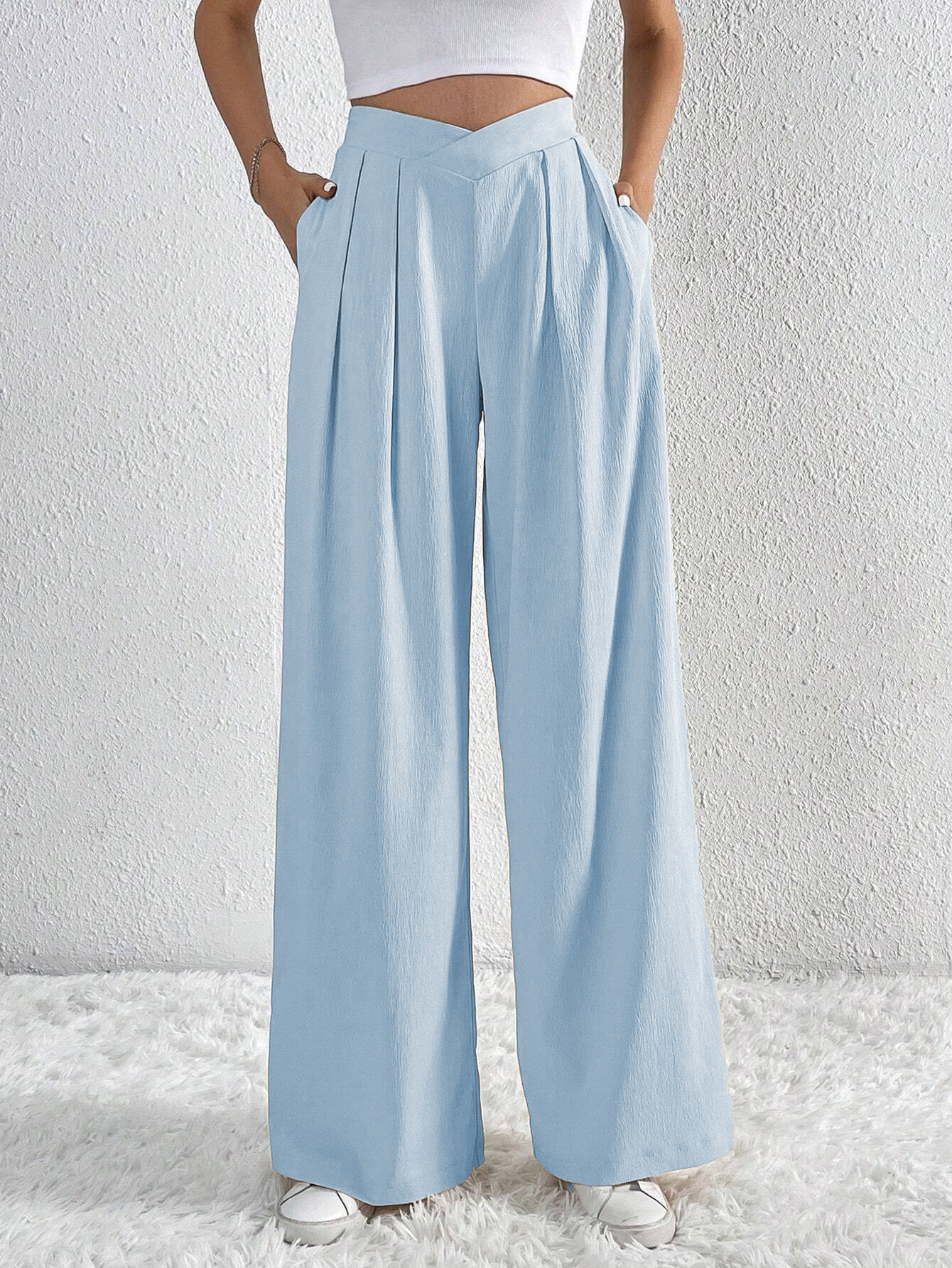 Summer New Solid Color Pleated Casual Wide-leg Pants Loose Casual Women's Commuting Versatile Style Comfortable TrousersS - Image 5
