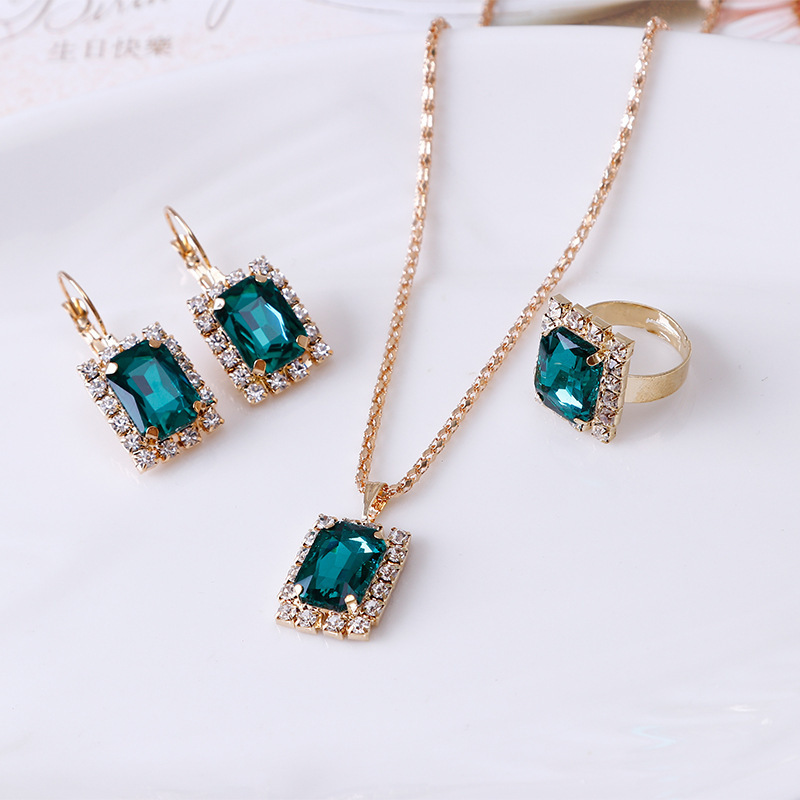 The Crystal Set Necklace Earring Ring Three-piece Set - Image 5