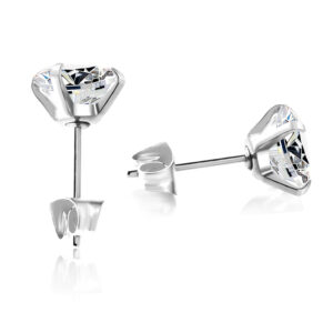 Simple Temperament Four-grab Round White Diamond Earrings Stainless Steel Fine Needle Earrings