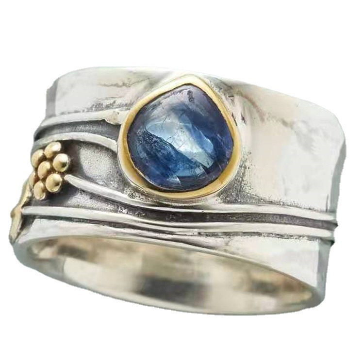 Aquamarine Ring Water Drop Two-tone Alloy - Image 4