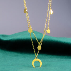 Asterism Round Round Plate Inverted Crescent Moon Necklace