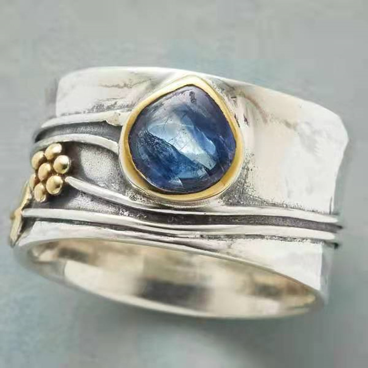 Aquamarine Ring Water Drop Two-tone Alloy - Image 5