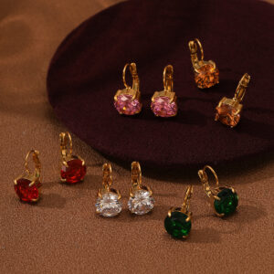 Fashionable Simple Four-claw Single Diamond Stainless Steel Women's All-match High-grade Earrings