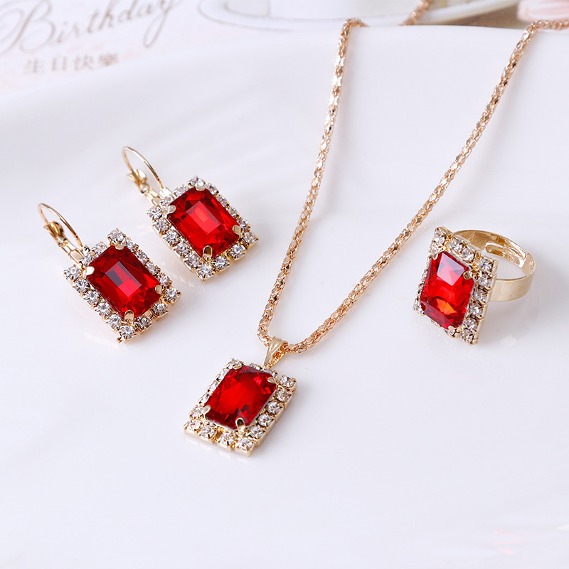 The Crystal Set Necklace Earring Ring Three-piece Set - Image 6