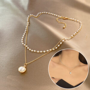 Summer Double-layer Pearls Necklace INS Fashion Clavicle Chain Necklace Jewelry For Beach