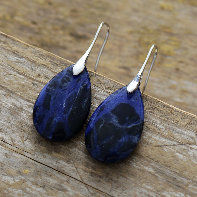 Bohemian Natural Stone Water Drop Pendant Earrings - Image 5