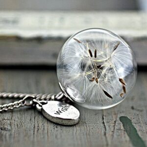 Vintage Handmade Fashion Dandelion Seed Glass Necklace
