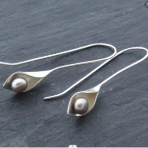 Geometric Silver Inlaid Pearl Dark Night Ear Hanging Retro