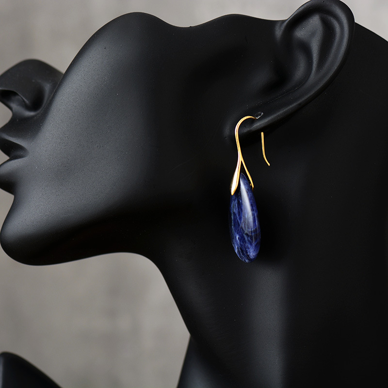Bohemian Natural Stone Water Drop Pendant Earrings - Image 3