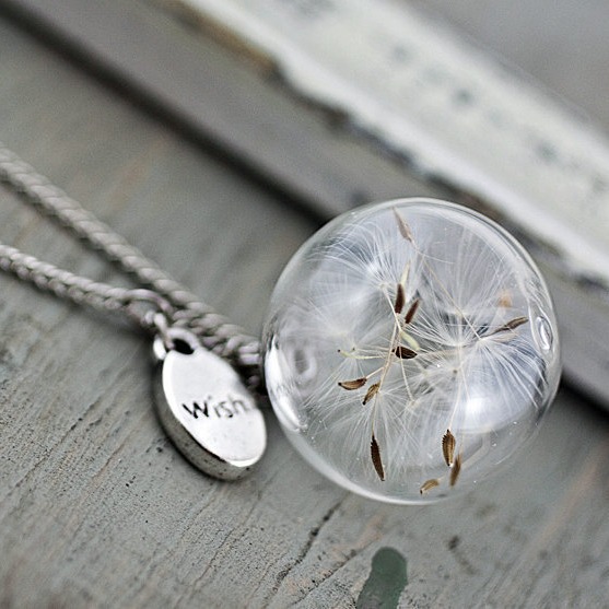 Vintage Handmade Fashion Dandelion Seed Glass Necklace - Image 3