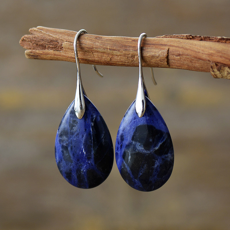 Bohemian Natural Stone Water Drop Pendant Earrings - Image 7
