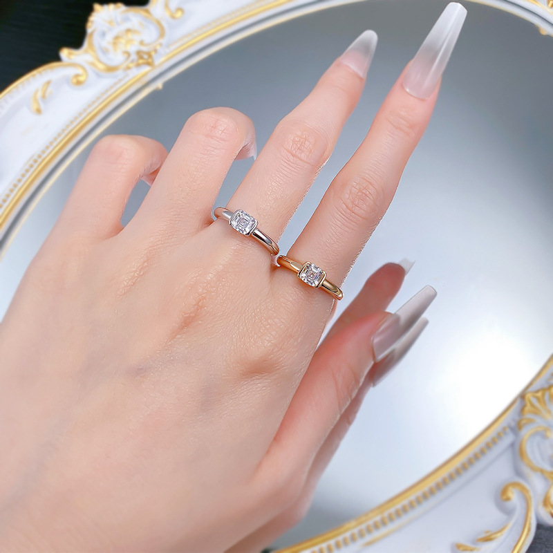 Asche Pagoda Cut White Diamond Cube Sugar Ring Female Ins - Image 3