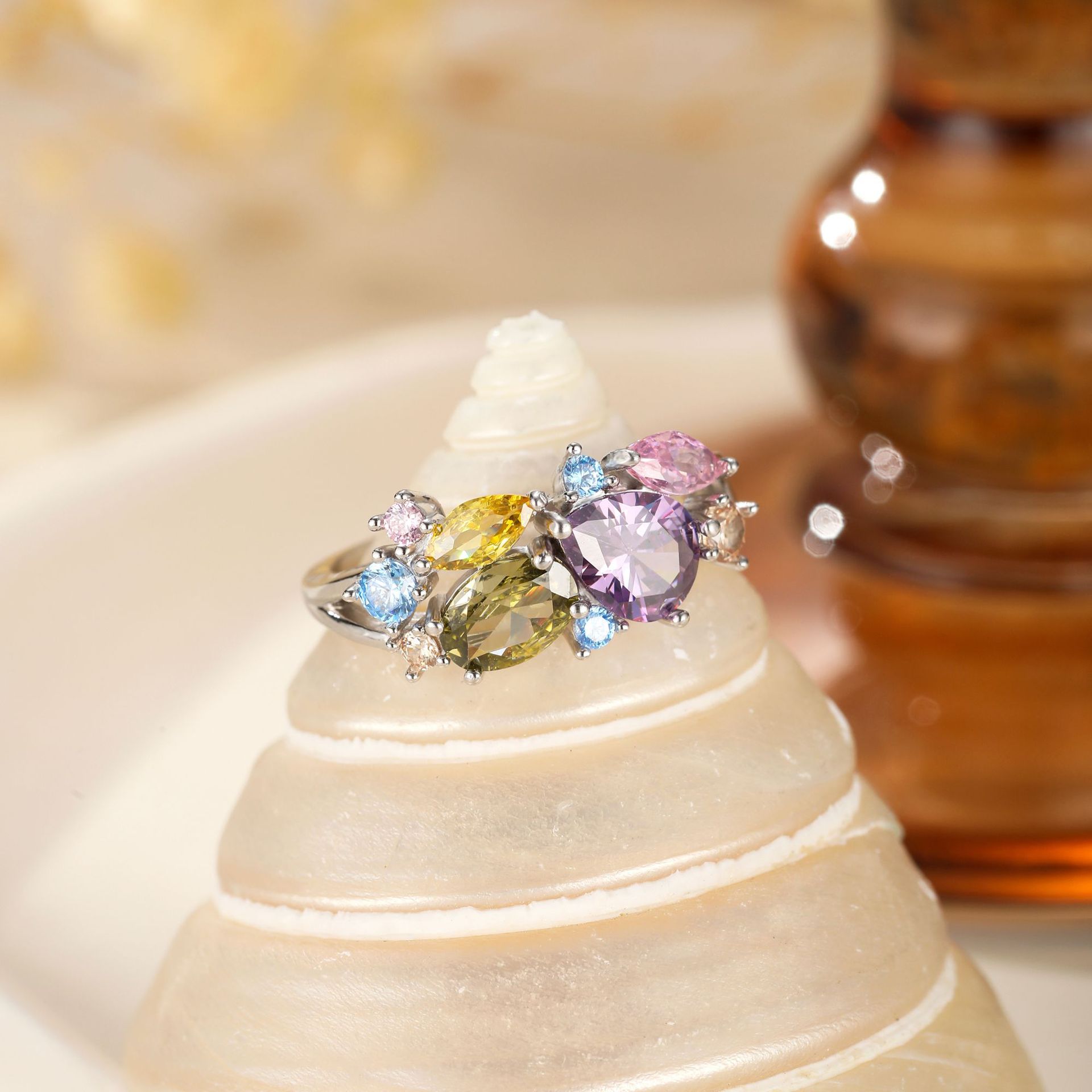 S25 Sterling Silver Dopamine Colorful Flower Zircon High Luxury Magic Color Ring - Image 3