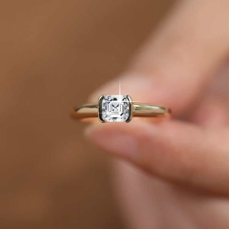 Asche Pagoda Cut White Diamond Cube Sugar Ring Female Ins