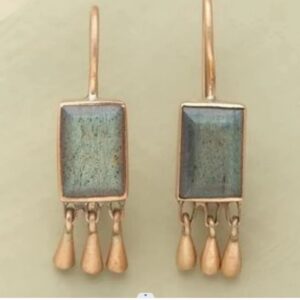 New Retro Geometric Inlaid Turquoise Tassel Earrings