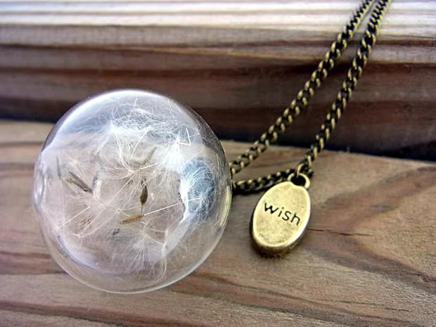 Vintage Handmade Fashion Dandelion Seed Glass Necklace - Image 6