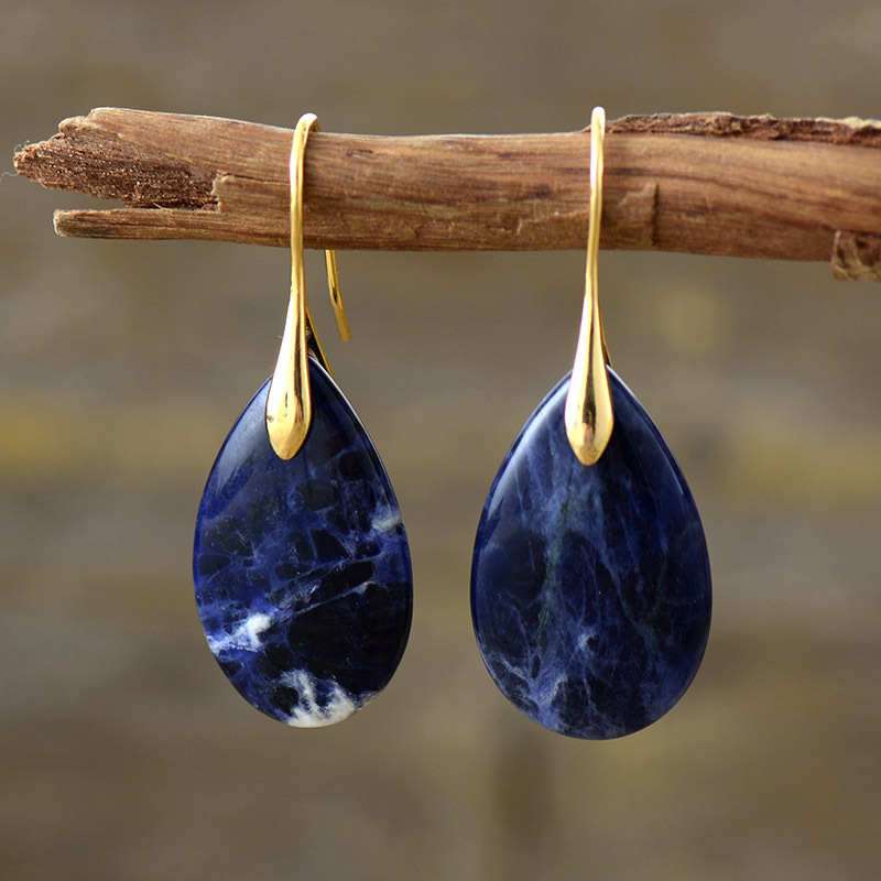 Bohemian Natural Stone Water Drop Pendant Earrings - Image 6