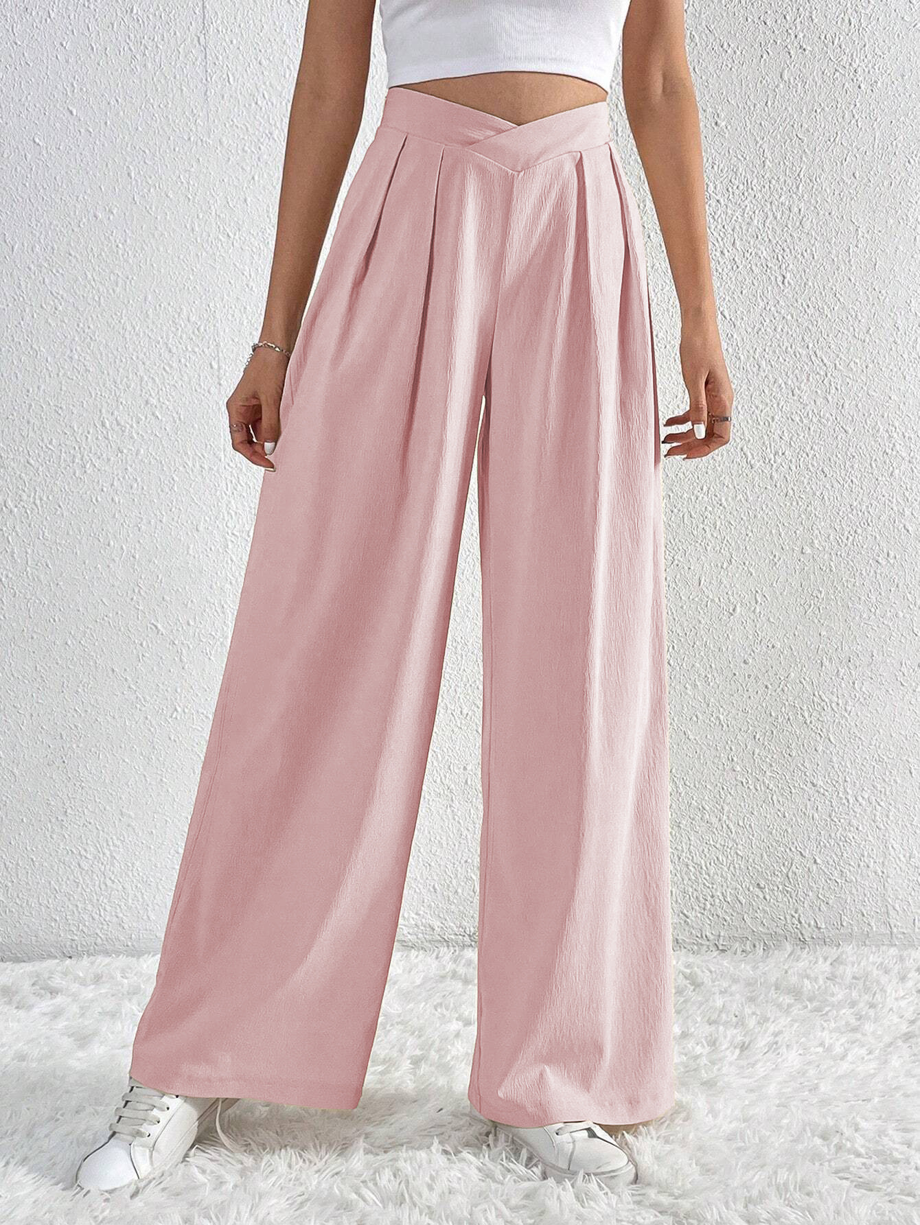 Summer New Solid Color Pleated Casual Wide-leg Pants Loose Casual Women's Commuting Versatile Style Comfortable TrousersS - Image 8