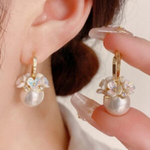 S925 Silver Needle Korean Shell Flower Basket Pearl Earrings