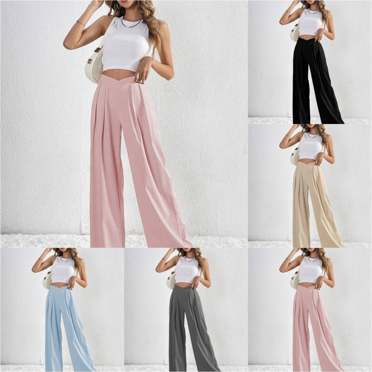 Summer New Solid Color Pleated Casual Wide-leg Pants Loose Casual Women's Commuting Versatile Style Comfortable TrousersS