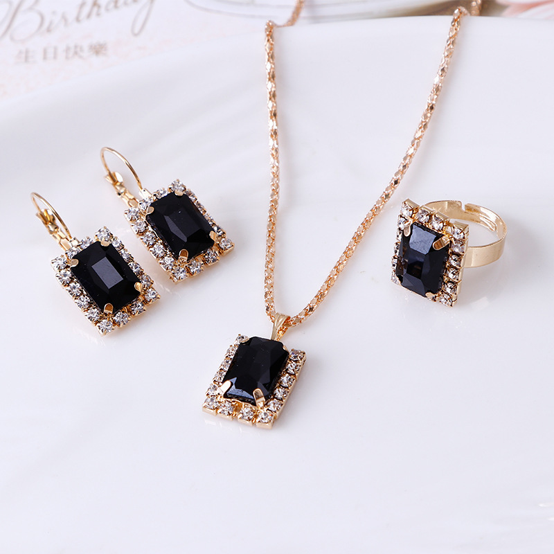 The Crystal Set Necklace Earring Ring Three-piece Set - Image 4