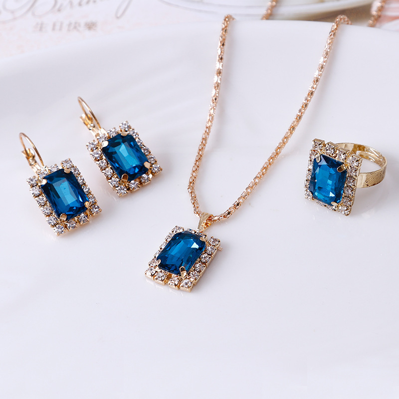 The Crystal Set Necklace Earring Ring Three-piece Set - Image 10